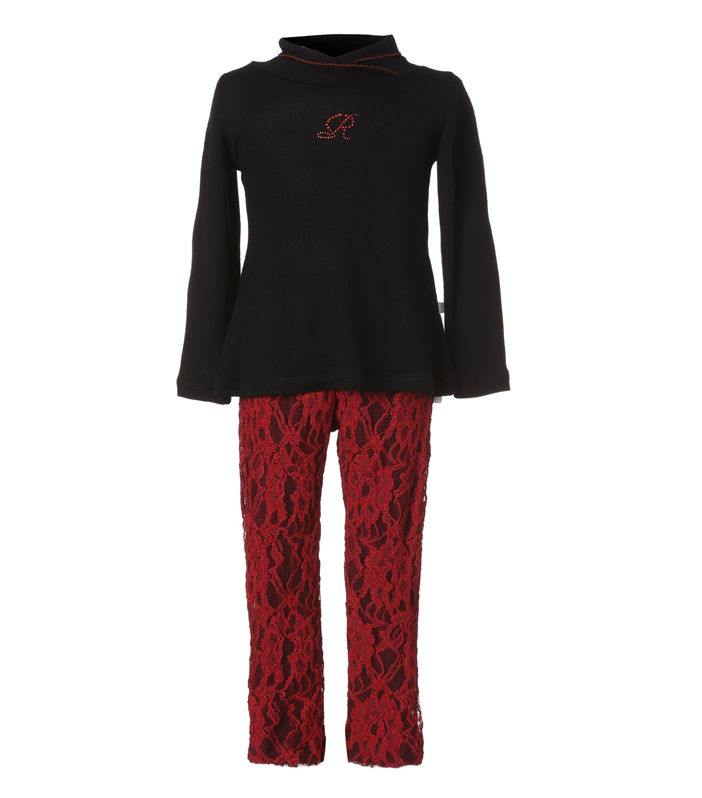 Set Blusa y Pantalón de Encaje Rojo