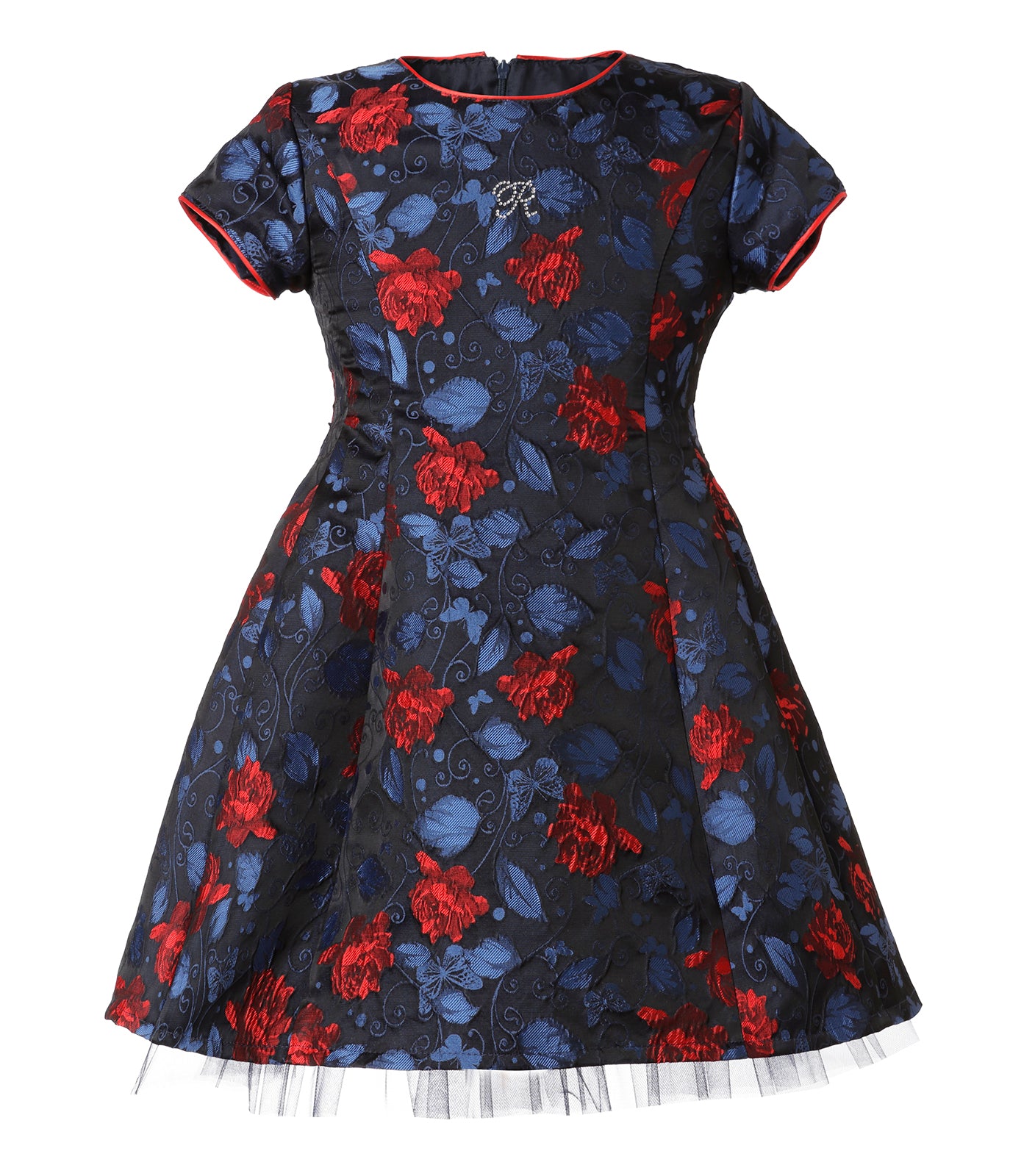 Vestido Jacquard Rosas Rojas