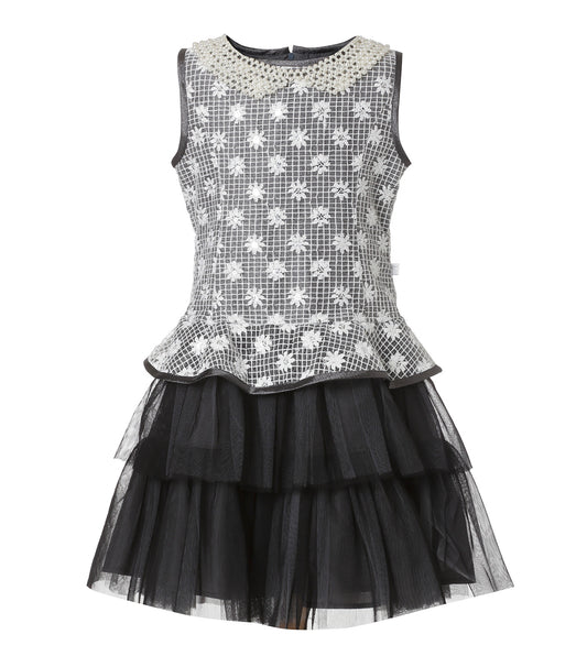 Vestido Gris Tul y Lentejuelas