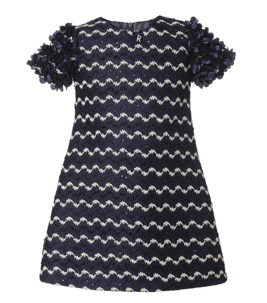 Vestido en Tweed Azul y Detalle 3D en mangas